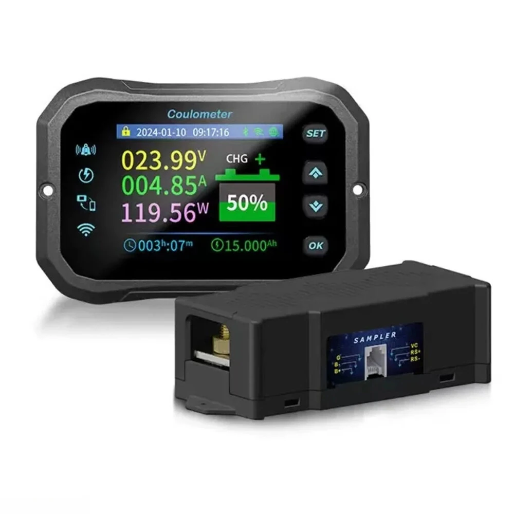 KM105F WiFi Remote RV Coulomb Meter | 10-100V DC 50A | Lead-acid & Lithium Battery Voltage Current Tester