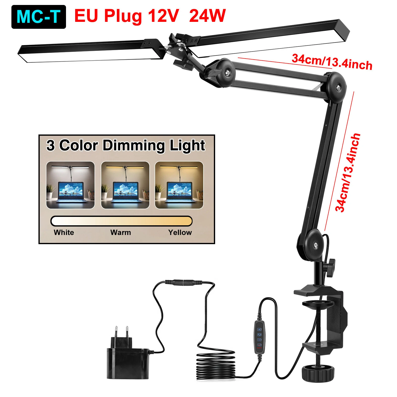 NEWACALOX 12V 24W Welding Desk Lamp - 3 Color Lighting Modes | Table Lamp