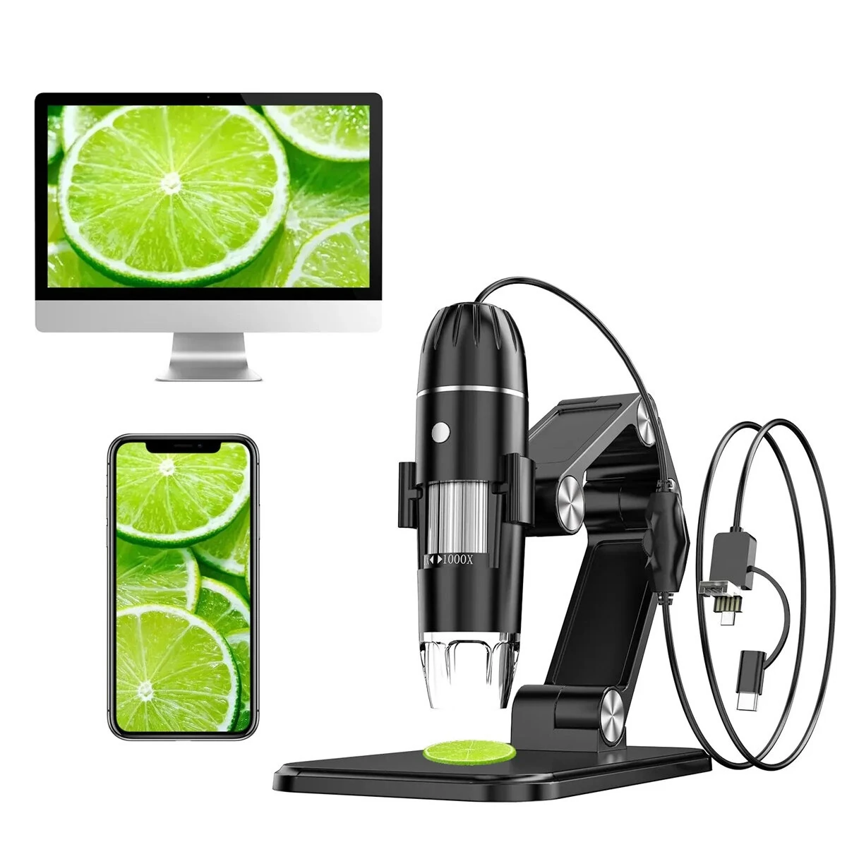 50X-1600X Portable Digital Microscope - 3-in-1 USB & Android - 8 LED HD