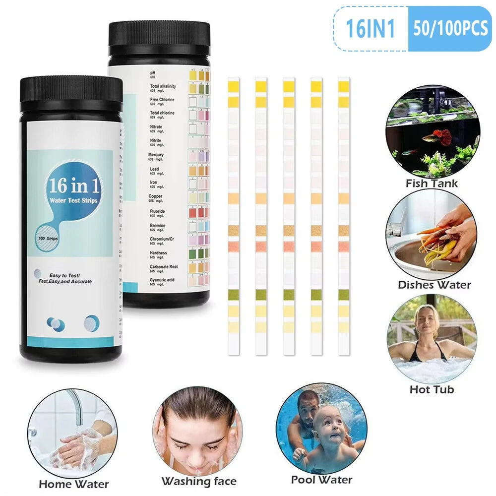 50/100pcs 16-in-1 Drinking Water Test Strips | Home, Pool & Spa Water Quality Kit