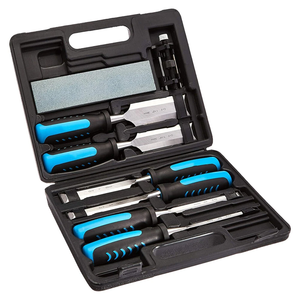 Wood Carving Chisel Set - 8-Piece with Sharpening Stone & Honing Guide