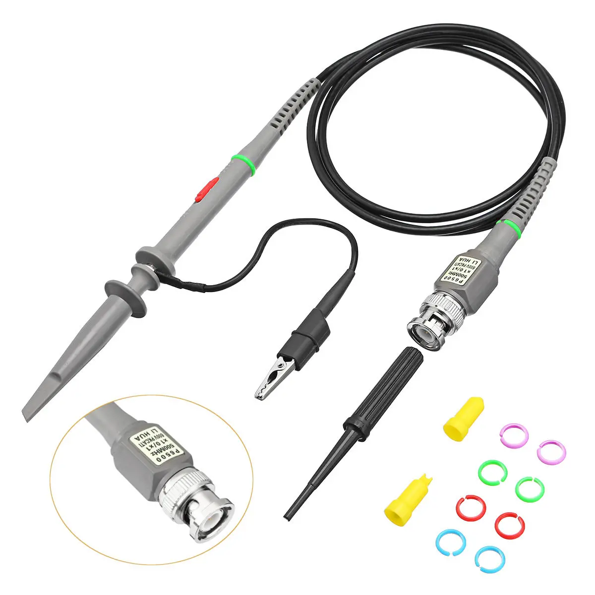 P6500 500MHz 10X Oscilloscope Probe - High Precision with Alligator Clips