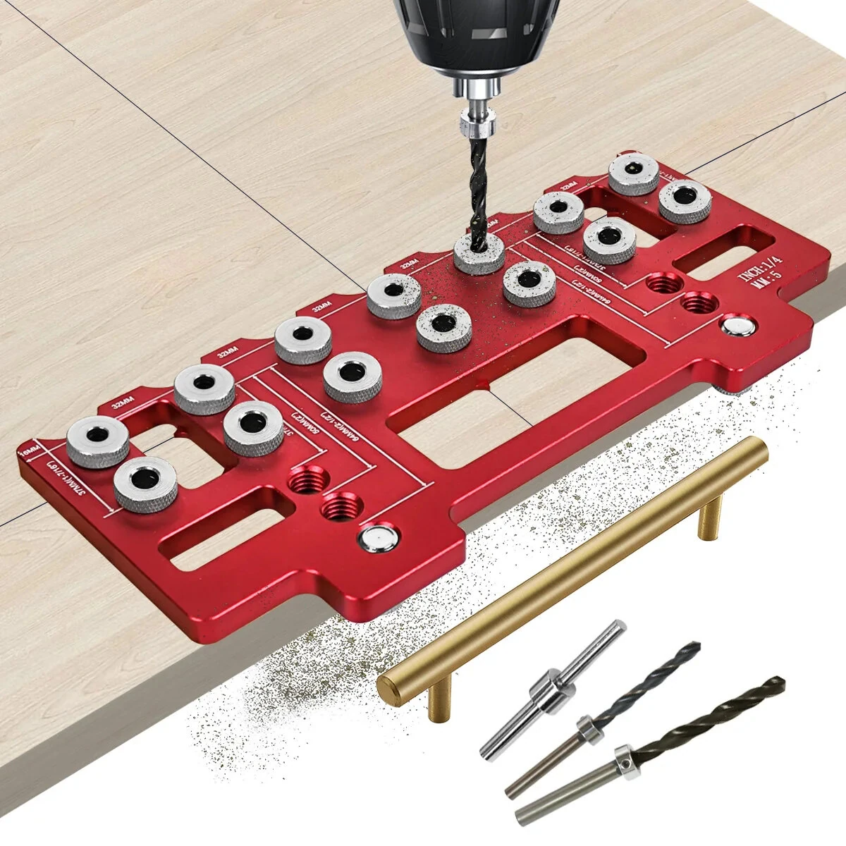 JIGHOLE 5mm 1/4 Inch Aluminum Pocket Hole Jig | Drill Guide for Straight Cabinet Holes