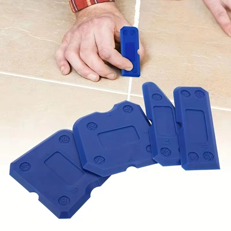 4PCS Silicone Caulking Tool Set - Ergonomic Sealant & Grout Remover - Blue