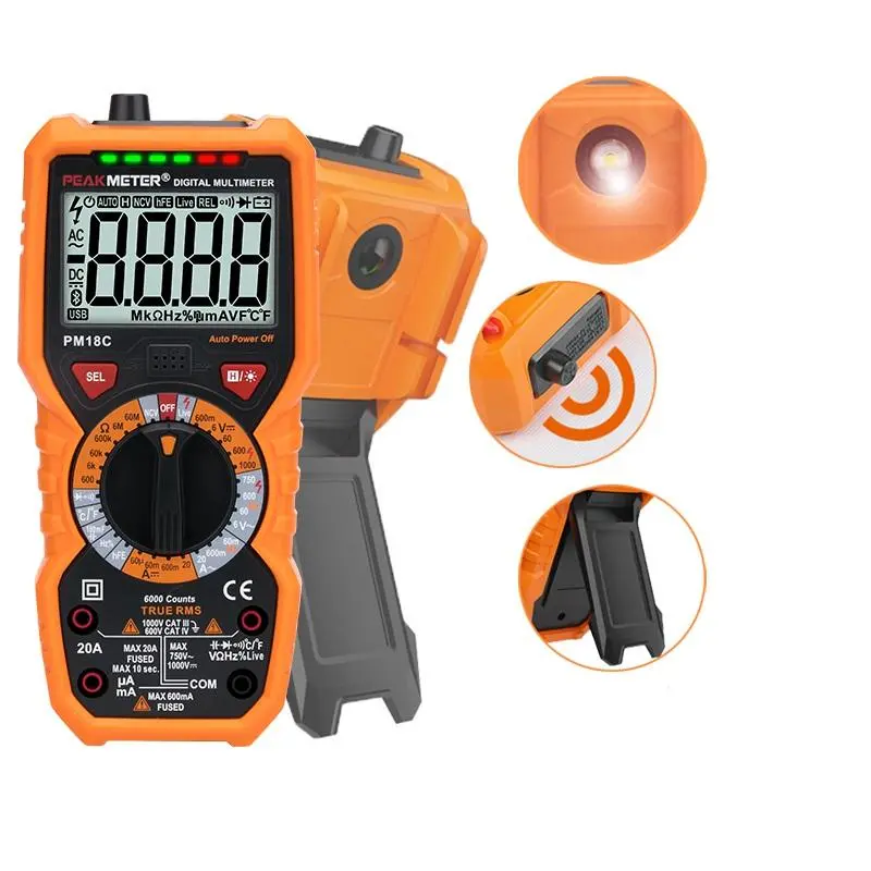 PEAKMETER PM18C True RMS Digital Multimeter - NCV Tester, Capacitance & Temperature