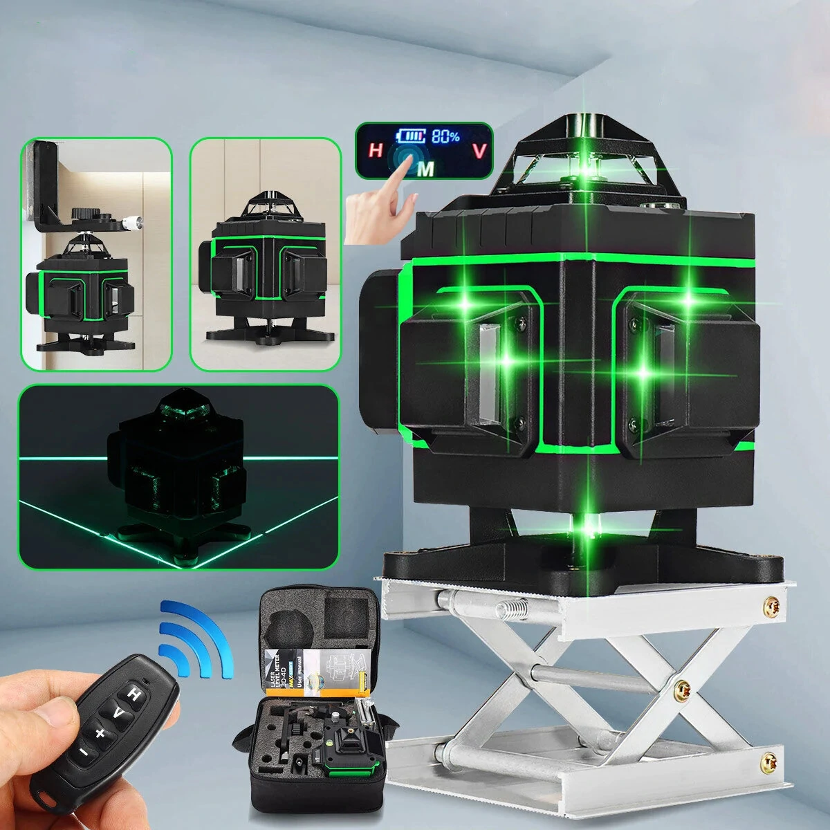 360° 3D Laser Level Self-Leveling - 16/12/8 Lines Green Beam - Horizontal Vertical Cross