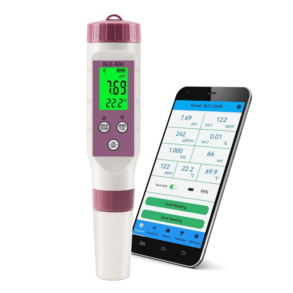 CCOWAY C600 7-in-1 Bluetooth Water Tester | pH TDS EC ORP Temp | Mobile App Control