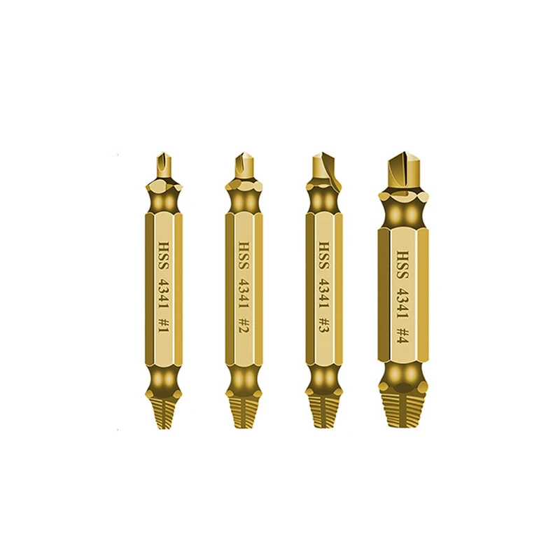 4PCS Titanium HSS Screw Extractor Set | Double Ended Damaged Stripped Screw Remover