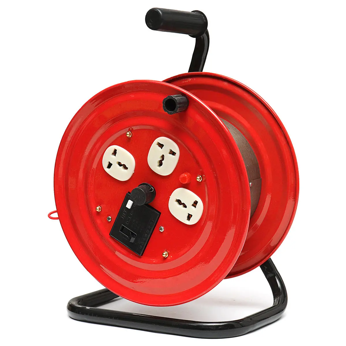 220V Heavy Duty Extension Cord Reel - 3 Plug Multi-Outlet with Wind-Up Storage