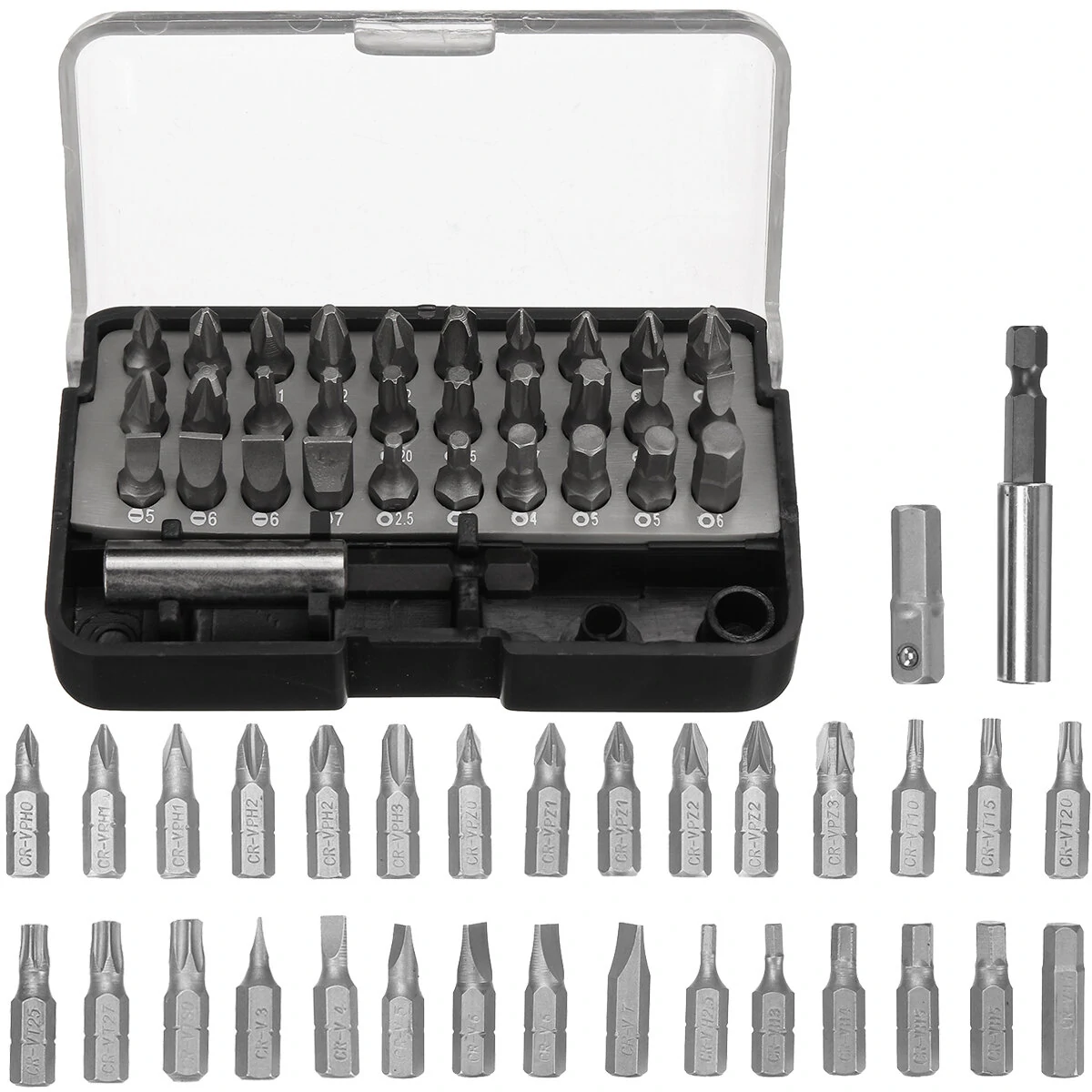 31PCS Drill Bits Set - PH PZ SL H T Sizes with 60mm Extension Rod | Heavy-Duty