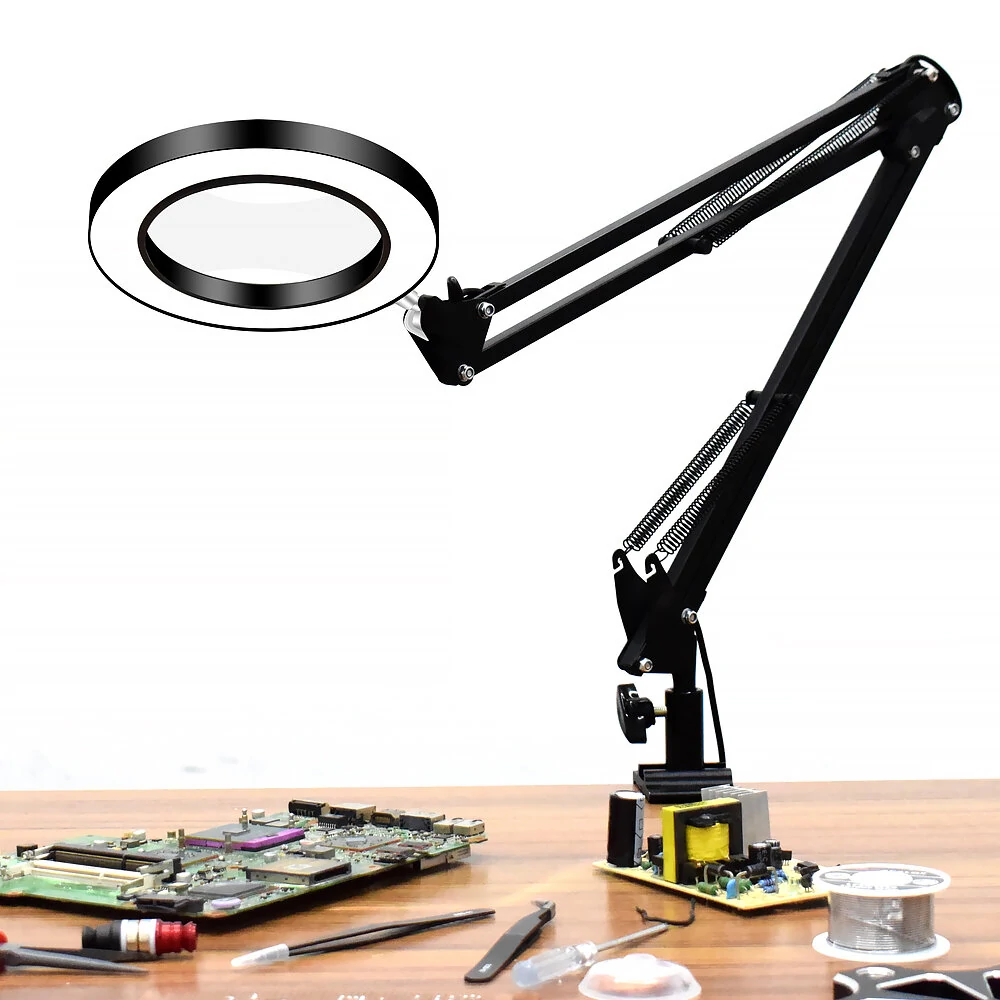 DANIU Flexible Desk Magnifier Lamp - 33cm LED with 5X USB Magnifying Glass
