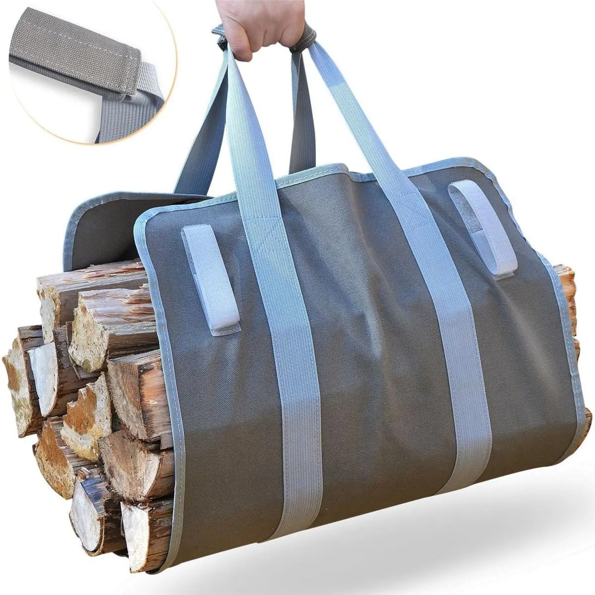 Firewood Carrier - 16oz Waxed Canvas Log Carrier Tool Bag for Fireplace