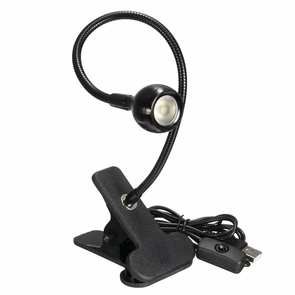 Flexible USB LED Reading Light - Clip On Bedside Desk Lamp for Books