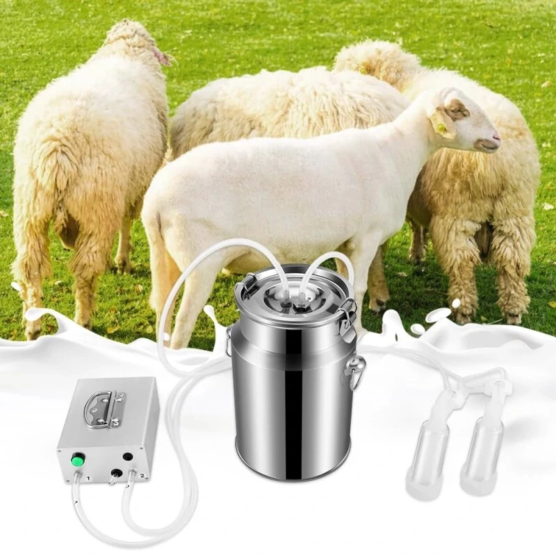 7L Electric Pulsating Milking Machine for Sheep & Goat - Stainless Steel Bucket