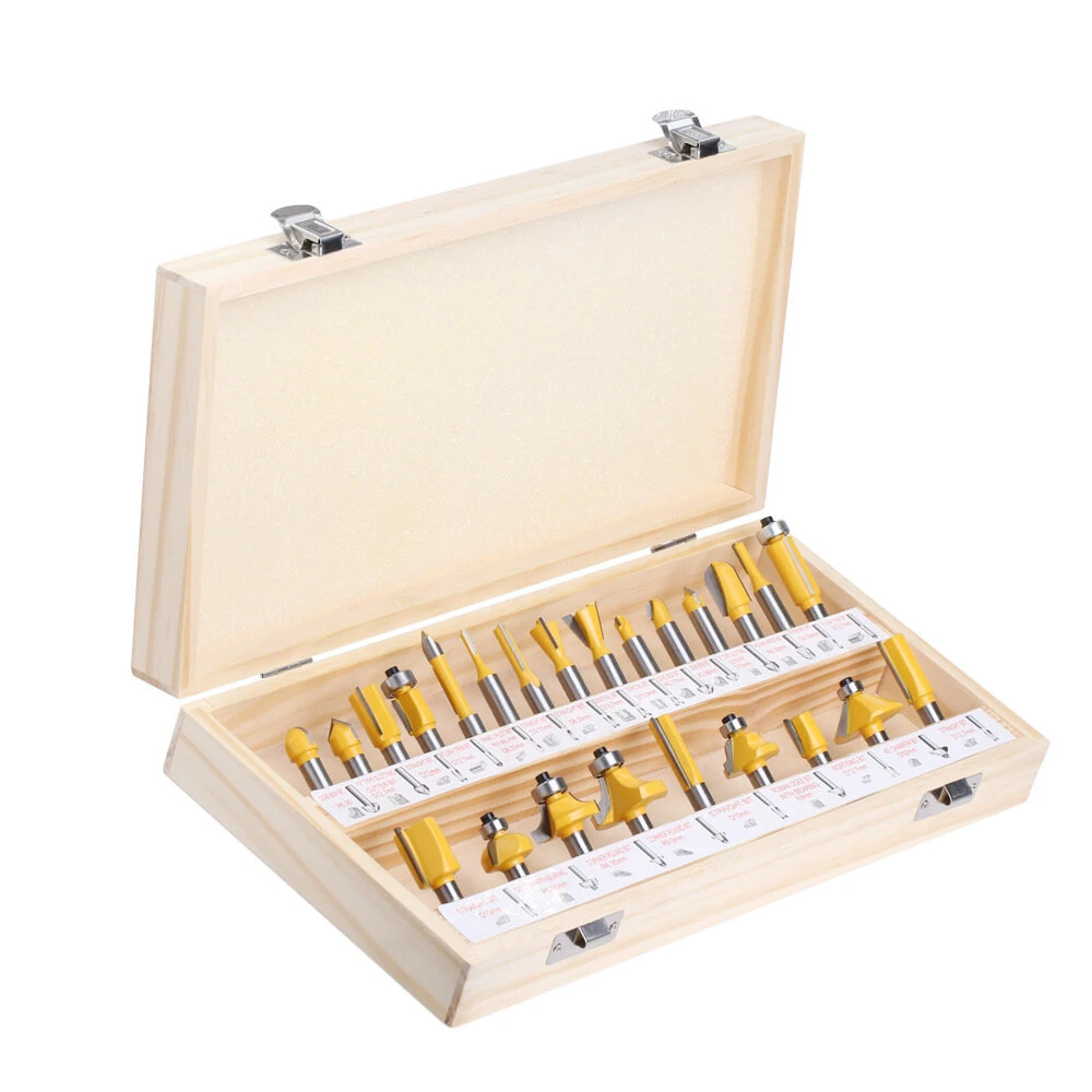 24pcs 8mm Shank Router Bit Set - Professional Woodworking Tools with Wooden Case