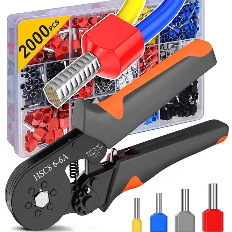 Hexagonal Self-Adjustable Ratchet Crimping Tool Kit | 23-10AWG 0.25-6mm² | with 400-2000pcs Terminals