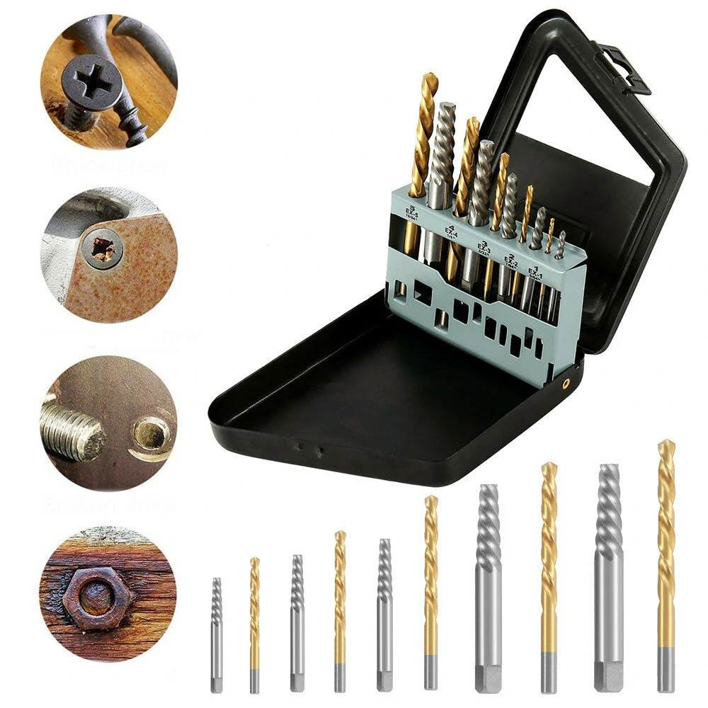 HSS Cobalt Screw Extractor Set - 10Pc Left Hand Drill Bits | Easy Broken Bolt Removal